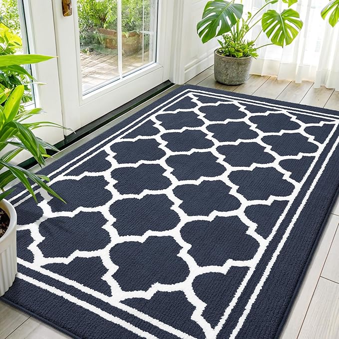 Buganda Large Indoor Door Mat, Dirt-Resistant and Absorbent Doormat, Anti-Slip, Low Profile Floor Mats for Inside Entryway, Front, and Back Door Entrance (71x47 Inches, Navy Blue)