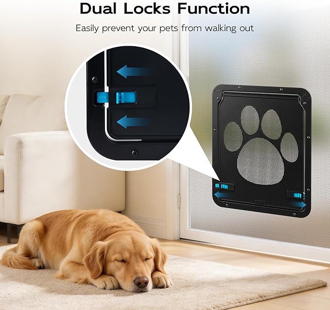 PetPrime Dog Door for Screen Door with Flap Opening 12×14 inches,Lockable Auto-Close Magnetic Large Pet Door for Dogs,Suitable for Sliding Screen Door,Easy Install,Large