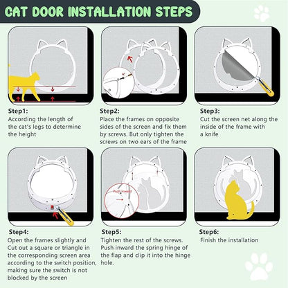 Cat Door for Screen Door, Cat Doors with Lockable Magnetic Flap, Inside Openning 10x10x0.5 inch, Pet Screen Doors Built-in for Puppy, Cats Up to 20 lbs, Equipped with Installation Tools, White