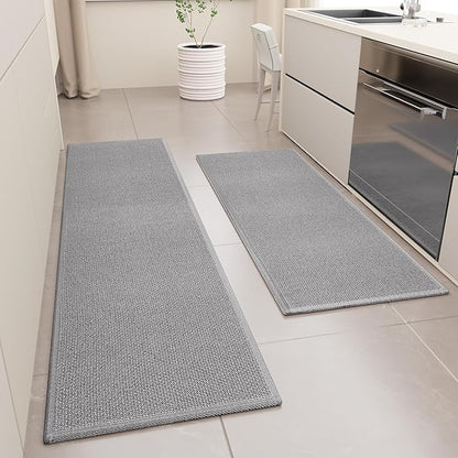 Kitchen Mat Set of 2 PCS, Cushioned Non Slip Rugs for Kitchen Floor, Absorbent Runner Comfort Standing Mats Washable for Kitchen, Office, Home, (Grey, 17.3"x47"+17.3"x71")
