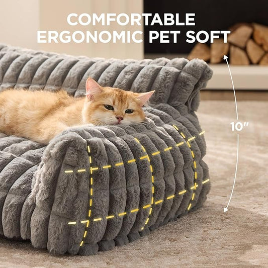 Joydeco Cat Couch for Pets, 30 inch Plush Pet Sofa, Cat Bed for Indoor Cats with Removable Washable Cover, Supportive Pet Sofa, Drak Grey