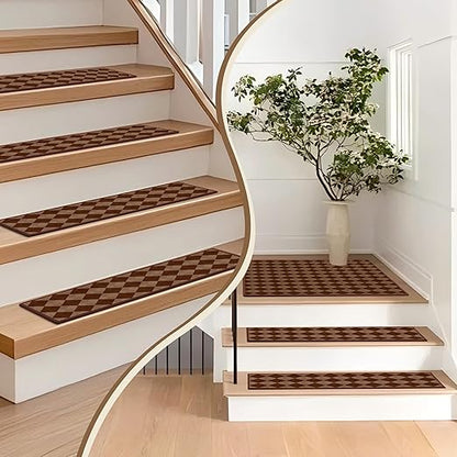 Non-Slip Carpet Stair Treads 7PCS, 8"x30" Peel and Stick Stair Runner for Wooden Steps Indoor, Washable Reusable Adhesive Backing, Pet-Friendly Safety Mats for Kids, Elders, Dogs