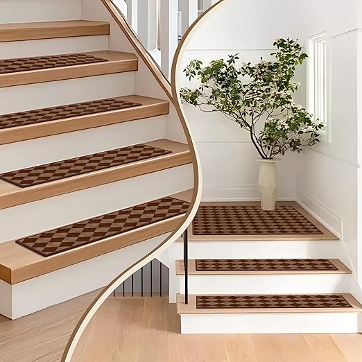 Non-Slip Carpet Stair Treads 15PCS, 8"x30" Peel and Stick Stair Runner for Wooden Steps Indoor, Washable Reusable Adhesive Backing, Pet-Friendly Safety Mats for Kids, Elders, Dogs