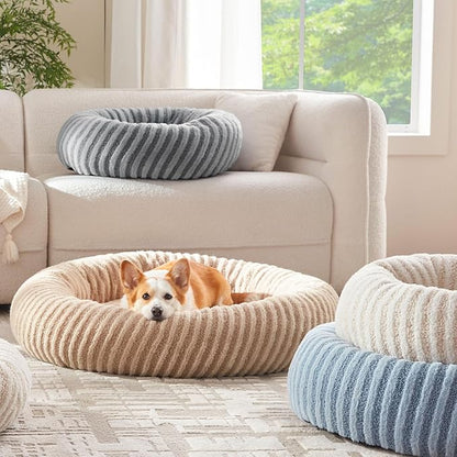 MIXJOY Dog Beds for Small Dogs, Washable Dog Bed with Removable Cover, Small Cat Bed for Indoor Cats, Calming Soft Dount Pet Beds with Anti Slip Bottom, Cute Puppy Beds, 23"x23"x8", Grey