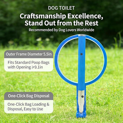 Dog Poop Scooper with Retractable 35.4 In Stainless Steel Handle, One-Click Bag Loading & Disposal, Includes Bone-Shaped Bag Dispenser & Poop Bags, Fits 9 In+ Opening Bags