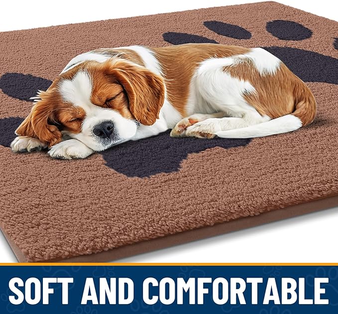 Smiry Dog Door Mat for Muddy Paws, Absorbs Moisture and Dirt, Low-Profile Entryway Mat with Non-Slip Backing, Entry Indoor Outdoor Doormat for Inside Floor (47x24 Inches, Camel and Black, Paw)