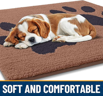 Smiry Dog Door Mat for Muddy Paws, Absorbs Moisture and Dirt, Low-Profile Entryway Mat with Non-Slip Backing, Entry Indoor Outdoor Doormat for Inside Floor (47x24 Inches, Camel and Black, Paw)