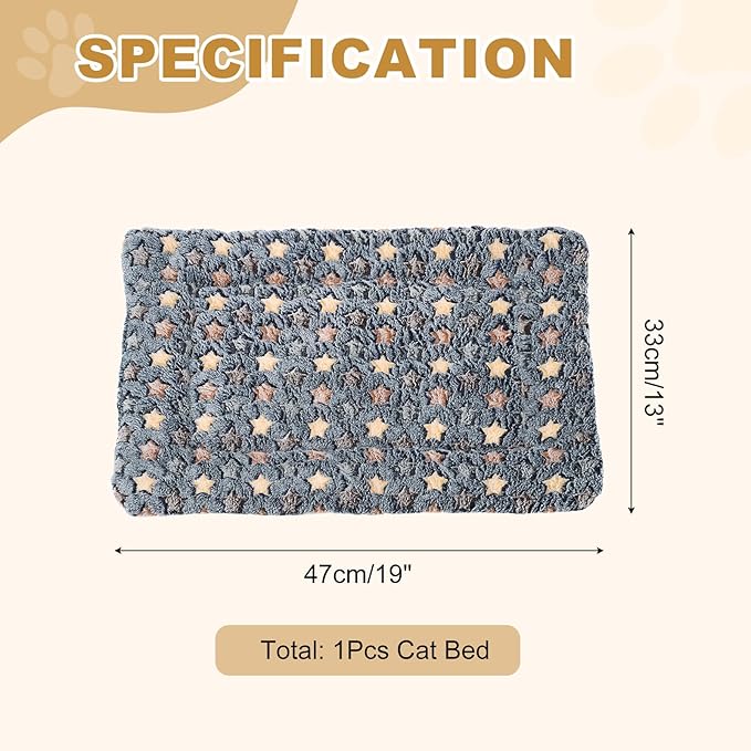Dog Cat Bed Mat, Soft Coral Fleece Pet Cushion Pad with Cute Star Print, Warm Washable Pet Bed 19x13 Inches, (Dark Gray), Intended for Medium Small Dog Cat