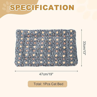 Dog Cat Bed Mat, Soft Coral Fleece Pet Cushion Pad with Cute Star Print, Warm Washable Pet Bed 19x13 Inches, (Dark Gray), Intended for Medium Small Dog Cat