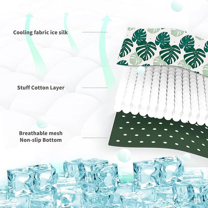 NWK Pet Cooling Mat - Ice Silk Cooling Mat for Dogs & Cats Portable & Washable Pet Cooling Blanket, Car Seats, Beds for Summer (1, Green Leaf, 39'' X 27'' X 0.3'')
