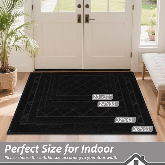 BEQHAUSE Dirt Trapper Door Mat 24" x 36", Doormat Non-Slip Entryway Rugs Washable, Dog Door Mat Stain Resistant and Absorbent Welcome Floor Mat for Front Back Door, Mud Wet Shoes & Paws, Black