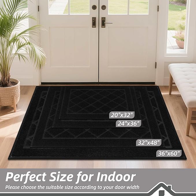 BEQHAUSE Dirt Trapper Door Mat 32" x 48", Doormat Non-Slip Entryway Rugs Washable, Dog Door Mat Stain Resistant and Absorbent Welcome Floor Mat for Front Back Door, Mud Wet Shoes & Paws, Black