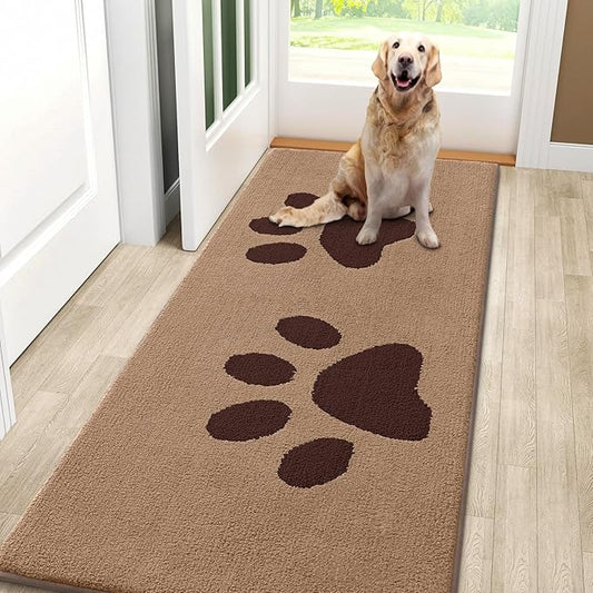 Smiry Dog Door Mat for Muddy Paws, Absorbs Moisture and Dirt, Low-Profile Entryway Mat with Non-Slip Backing, Entry Indoor Outdoor Doormat for Inside Floor (59x24 Inches, Beige, Paw)