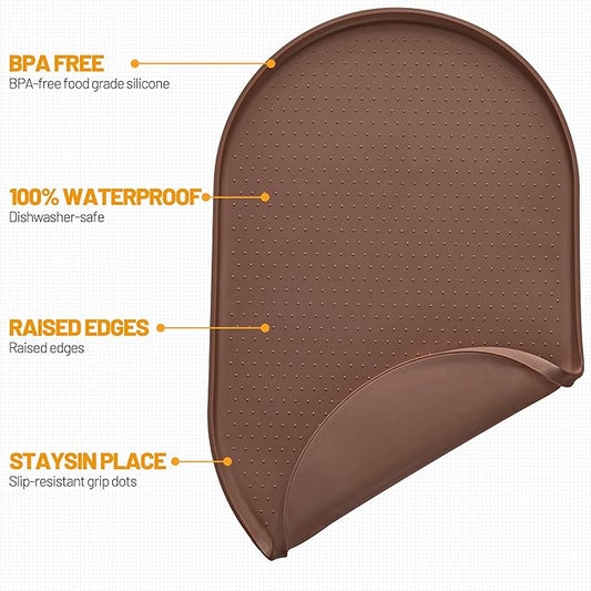 Hubulk 100% Waterproof Silicone Pet Feeding Mat with Raised Edge for Food and Water, Dog Bowl Mats, Cat Bowls Placemat with High Lip Protects Floor for Cats and Dogs (Brown, 32" L x 24" W)