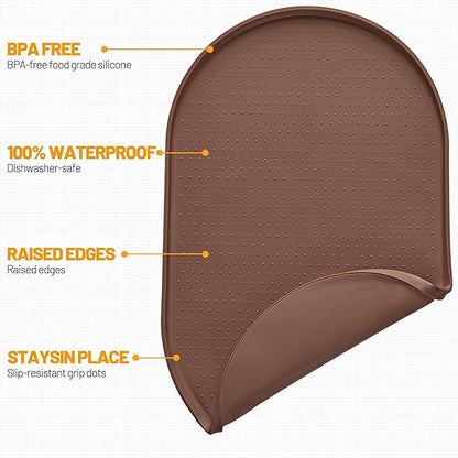 Hubulk 100% Waterproof Silicone Pet Feeding Mat with Raised Edge for Food and Water, Dog Bowl Mats, Cat Bowls Placemat with High Lip Protects Floor for Cats and Dogs (Brown, 19" L x 12" W)