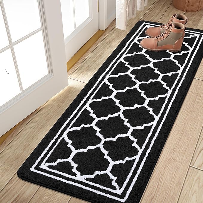 Buganda Runner Indoor Door Mat, Dirt-Resistant and Absorbent Doormat, Anti-Slip, Low Profile Floor Mats for Inside Entryway, Front, and Back Door Entrance (70x23 Inches, Black)