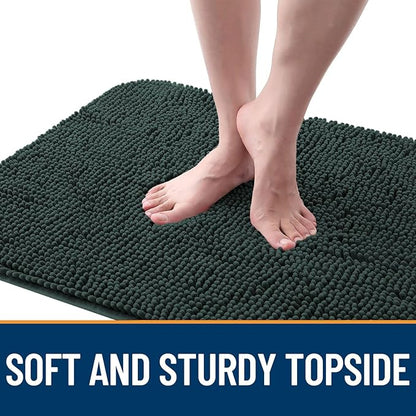 OLANLY Dog Door Mat for Muddy Paws 40x24, Absorbs Moisture and Dirt, Absorbent Non-Slip Washable Doormat, Quick Dry Chenille Mud Mat, Entry Indoor Entryway Carpet for Inside Floor, Blackish Green