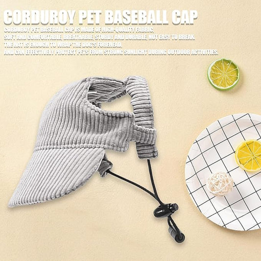 Dog Baseball Cap, Dog Cat Summer Beach Visor Hat with Ear Holes, Adjustable Puppy Sunbonnet Headdress (Grey, Medium)