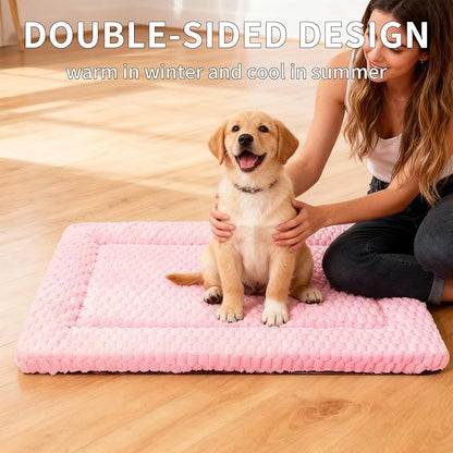 Dog Bed Mat,Reversible & Ultra Soft Kennel Pad-Machine Washable Pet Bed for Dogs & Cats-All-Weather Crate Liner for Crates,Carriers & Travel (Pink, 23" L x 17" W x 1.5" Th)