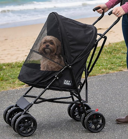 Pet Gear Travel Lite Plus Stroller, Compact, Easy Fold, No Assembly Required, Large Wheels for Cats and Dogs up to 15 pounds, Dark Charcoal