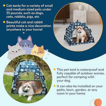 Lovely Blue Pet Cave - Indoor Cat Tent and Pet House, with Non-Slip Sole and Removable Cushion, Suitable for Small Dogs and Kittens