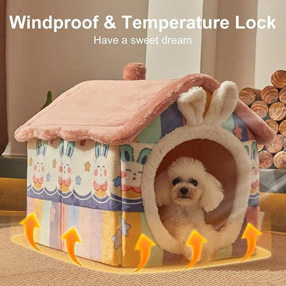 JIUPETY Cute Cat Houses for Indoor Cats, Dog Bed with Cover Cave, M Size Cat Cave for 7-14 Lb Dogs and 9-17 Lb Cats, Igloo Dog House with Non-Slip Bottom, Rainbow