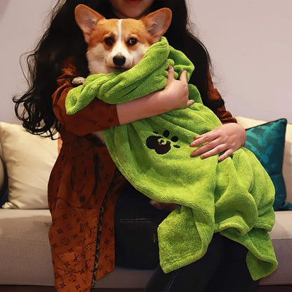 Extra Large Dog Towel - Pack of 2 - Super Absorbent Soft Microfiber Pet Bath Grooming Towels for Drying Dogs and Other Pets (XL-55" * 36", Green and Brown)