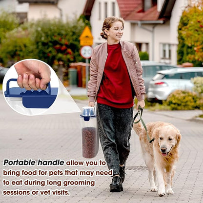 TBMax Large Cat Food Storage Container, Portable Dog Food Container with Upgraded Large Spout and Cup, Travel Pet Food Storage Dispenser for Kibble Storage, Bird Seed Container - Dark Blue