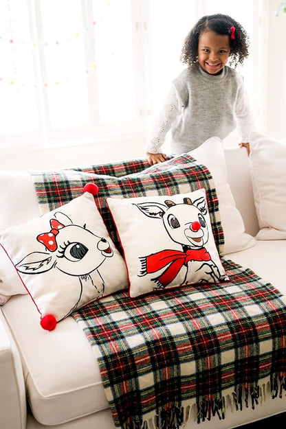 DanDee Rudolph The Red-Nosed Reindeer | 14" Officially Licensed & Collectible Decorative Pillow | Clarice, White