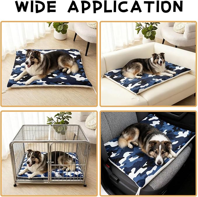 Dog Cat Bed Mat Ultra Soft Fluffy Pet Bed Washable Fashion Dog Crate Beds Comfy Comfy Pet Sleeping Pad Suitable for Pet Raised Bed(30"x26",Blue Black Camo)
