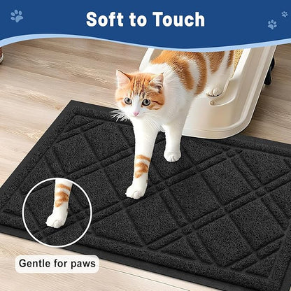 Smiry Cat Litter Box Mat 36x24, Non-Slip Water Resistant Litter Trapping Mat, Easy Clean Less Waste and Urine-Locking Cat Carpet for Indoor, Black