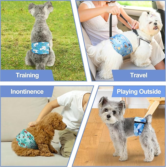 5 Pack Dog Diapers Male Reusable, Premium Belly Bands for Dogs, High Absorbing Male Dog Pee Wraps for Doggie in Incontinence or Excitable Urination Galaxy M