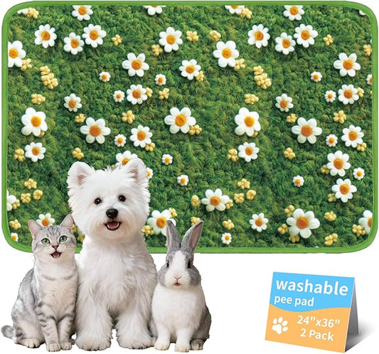 Washable Pee Pads for Dogs, Reusable Puppy Potty Training Pads, Ultra-Absorbent Thick Waterproof Leak-Proof Non-Slip Pads & Mat for Crate, Playpen, Floor, Whelping & Housebreaking , 2 Pack 24"x36"
