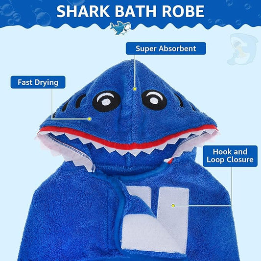 SCENEREAL Dog Bathrobe Fast Drying Towel Microfiber Dog Towel Robe with Hook and Loop Closure & Wrap Tie Snuggle, Super Absorbent Pet Cat Dog Bath Robe Drying Coat, Shark Hood 2XL