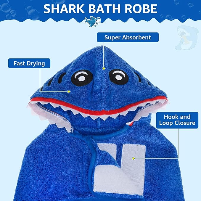 SCENEREAL Dog Bathrobe Fast Drying Towel Microfiber Dog Towel Robe with Hook and Loop Closure & Wrap Tie Snuggle, Super Absorbent Pet Cat Dog Bath Robe Drying Coat, Shark Hood L