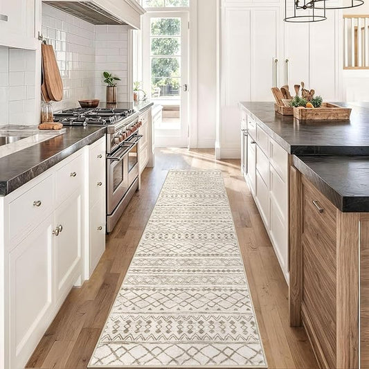 KUTA Moroccan Washable Kitchen Rugs 2x8 Non-Slip Vintage Beige Boho Rugs Hallway Runner Rug Ultra Soft Geometric Floor Carpet Runners for Bedroom Laundry Living Room