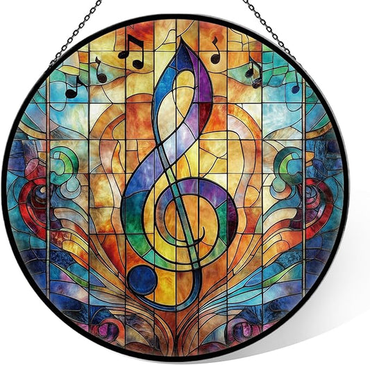 Stained Glass Window Hanging, 7.9'' Musical Note Suncatcher, Stained Glass Ornament, Suncatchers for Windows Hanging, Musical Note Gift for Music Lovers, Teachers, Graduation & Christmas