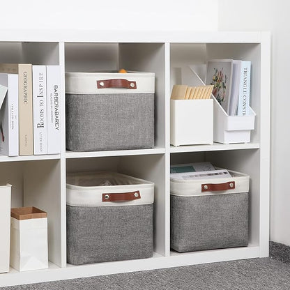 DULLEMELO Storage Baskets for Organizing, Rectangular Fabric Storage Bins Collapsible, Perfect for Shelves, Closets, Empty Gift Baskets (3-Pack Medium-15 inch X 11 inch X 9.5 inch , White&Grey)