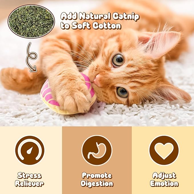 L1rabe Mexican Catnip Stuffed Toys - 5Pcs Summer Gift Mexican Cinco de Mayo Concha Cafecito Pan Dulce Funny Cat Toys for Cat Lovers Gift Indoor Kitten Chew Bite Kick Non-Toxic Pet Supplies Kitten