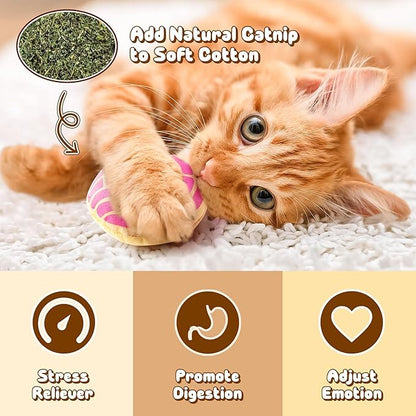 L1rabe Mexican Catnip Stuffed Toys - 5Pcs Summer Gift Mexican Cinco de Mayo Concha Cafecito Pan Dulce Funny Cat Toys for Cat Lovers Gift Indoor Kitten Chew Bite Kick Non-Toxic Pet Supplies Kitten