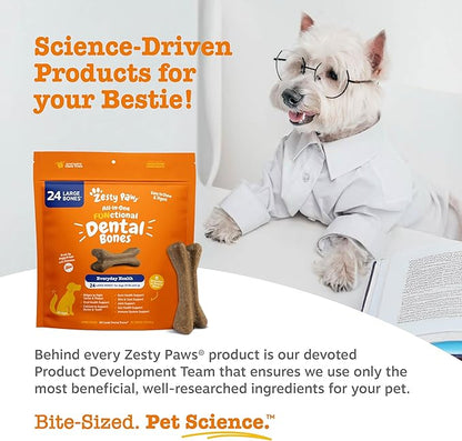 Zesty Paws Dental Bones - Fights Tartar & Plaque - Gum, Teeth & Bone Health - Cinnamon for Dog Breath - Immune, Joint, Gut, Skin & Coat Support - Omega 3 EPA & DHA and Calcium - Large Dogs - 24 ct
