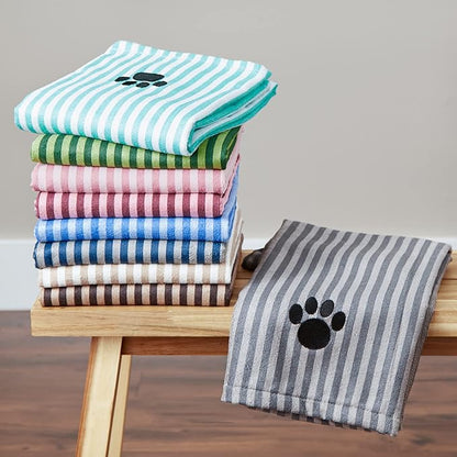 Bone Dry Pet Grooming Towel Collection Absorbent Microfiber X-Large, 41x23.5, Striped Hunter Green (Pack of 2)