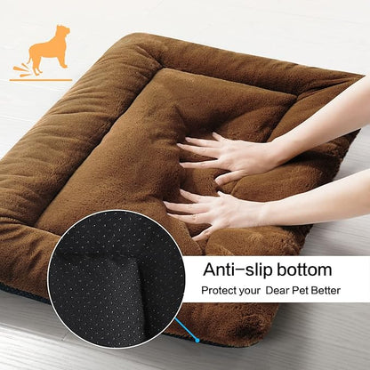 Dog Beds Crate Pad for Large Dogs Ultra Soft Dog Crate Bed Washable & Anti-Slip Kennel Pad for Dogs Cozy Sleeping Mat,Brown 42inch