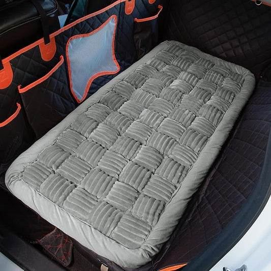 Soulbond Dog Bed for Car Back Seat Soft Plush Backseat Pet Bed Mat Non-Slip Travel Pet Mat, Fuzzy Plaid Dog Seat Cover, Fit for Backseat Extenders and Trucks SUVs (Light Gray, 54" x 24.8")