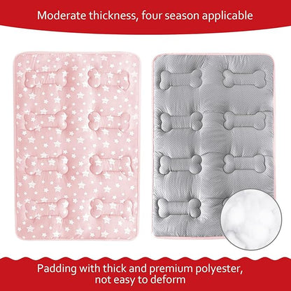 Dog Crate Mat (42" X 28"), Soft Dog Bed Mat with Cute Prints, Personalized Dog Crate Pad, Anti-Slip Bottom, Machine Washable Kennel Pad, Pink