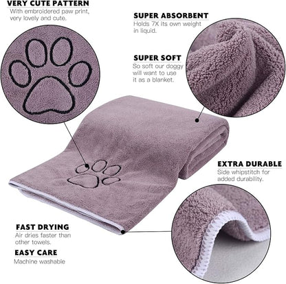 KinHwa Dog Towel Super Absorbent Pet Bath Towel Microfiber Dog Drying Towel for Small, Medium, Large Dogs and Cats 30inch x 50inch Purple