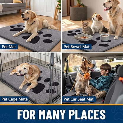 Smiry Dog Door Mat for Muddy Paws, Absorbs Moisture and Dirt, Low-Profile Entryway Mat with Non-Slip Backing, Entry Indoor Outdoor Doormat for Inside Floor (59x35 Inches, Grey, Paw)