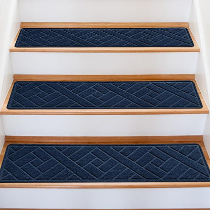 Non-Slip Carpet Stair Treads for Indoor Wooden Steps, Made of Polyester and Reusable Adhesive, Suitable for Kids Elders and Pets of 15 Pack 8 "X 30" （Navy Lines）