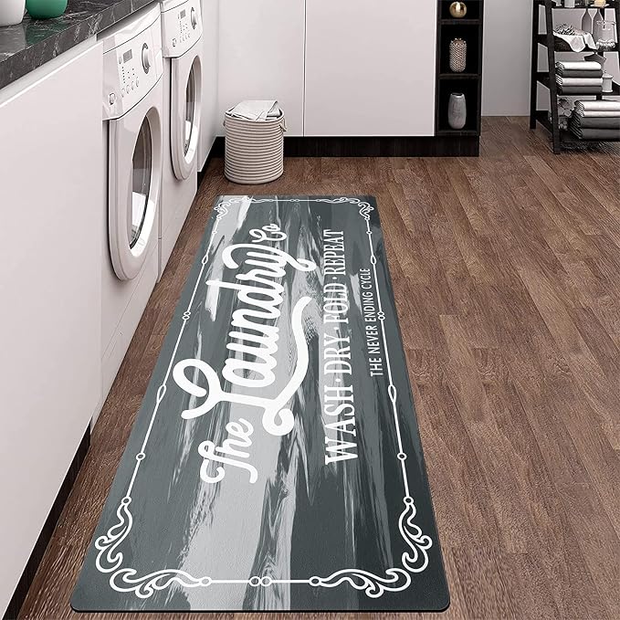 Pauwer Laundry Room Rug Runner 20"x48" Waterproof Rubber Laundry Mat Non Slip Kitchen Mats for Floor Washable Floor Mat Runner Rug for Farmhouse Mudroom Washroom Bathroom Decor