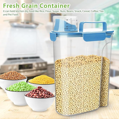 Rice Storage Container, 5 to 10lb Dry Food Airtight Dispenser, Pet Dog Cat Food Canister, BPA Free Clear Plastic Kitchen and Pantry Bin for Oatmeal, Cereal, Pasta, Flour Pack of 2 Blue